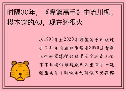 时隔30年，《灌篮高手》中流川枫、樱木穿的AJ，现在还很火