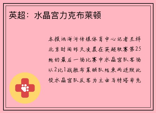 英超：水晶宫力克布莱顿