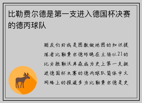 比勒费尔德是第一支进入德国杯决赛的德丙球队
